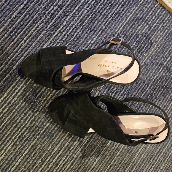 KATE SPADE ♠️ size 7 Black Suede ⚫️ cross-strap slingback open-toe stiletto 4in - Picture 3 of 8